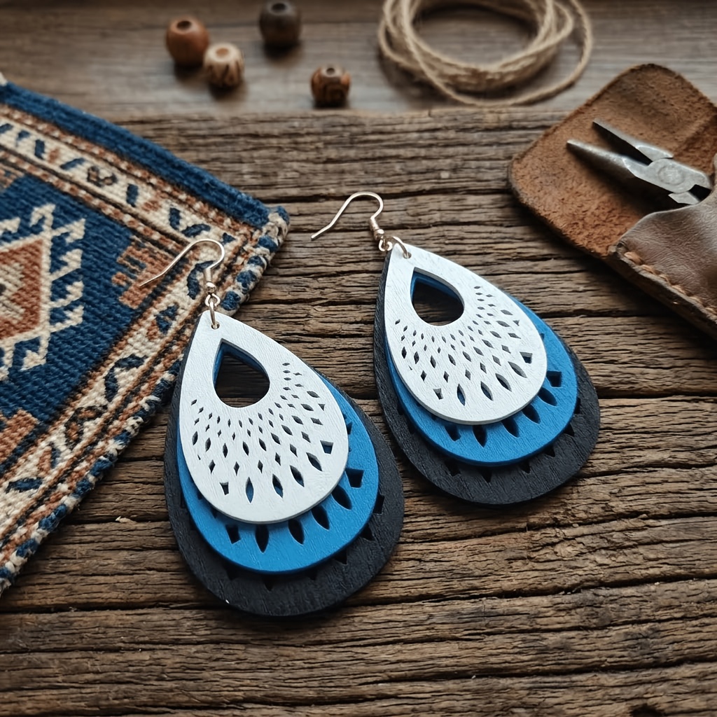 Women's Bohemian Multi-Layer Hollow Water Drop Earrings